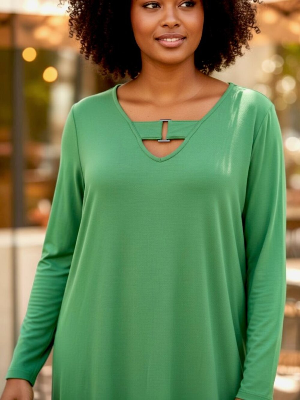 Alfani Green Gunmetal Detail V-Neckline Long Sleeve Pullover Tunic Size 3X NWD